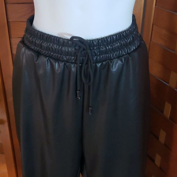 Woman pleather jogger style pants - Picture 2 of 9